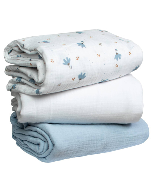 Lot de 3 maxi langes, bleuet blanc et bleu