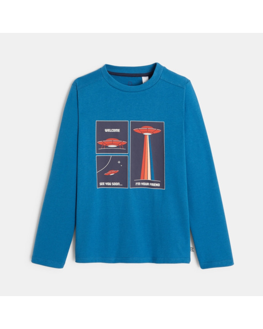 T-shirt manches longues thème espace bleu garçon