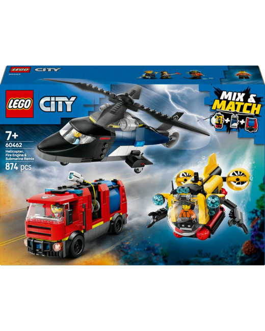 Hélicoptere avec camion de pompiers et sous marin City