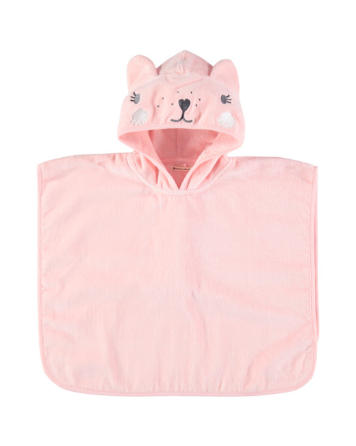 Poncho de bain à capuche brodée chien en velours éponge