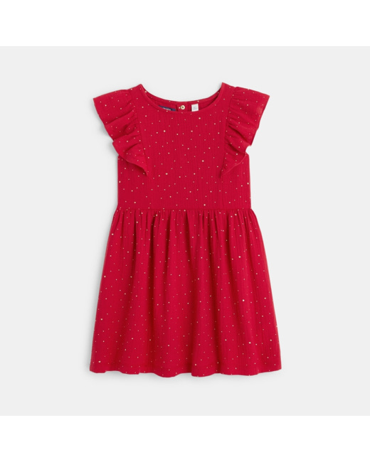 Robe en gaze de coton doublé rouge fille