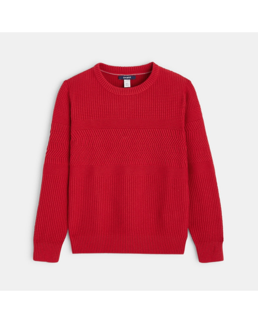 Pull côtelé fantaisie rouge garçon