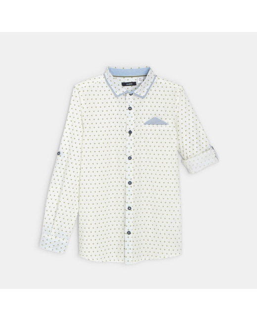 Chemise en popeline à petits motifs jaune garçon