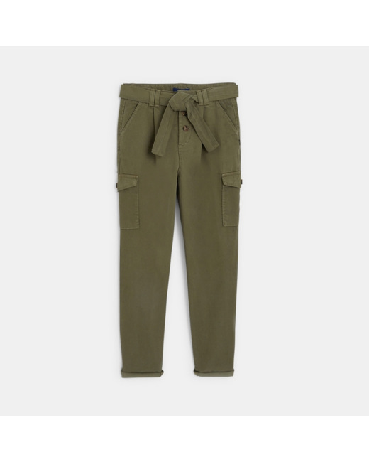 Pantalon cargo en toile unie vert fille