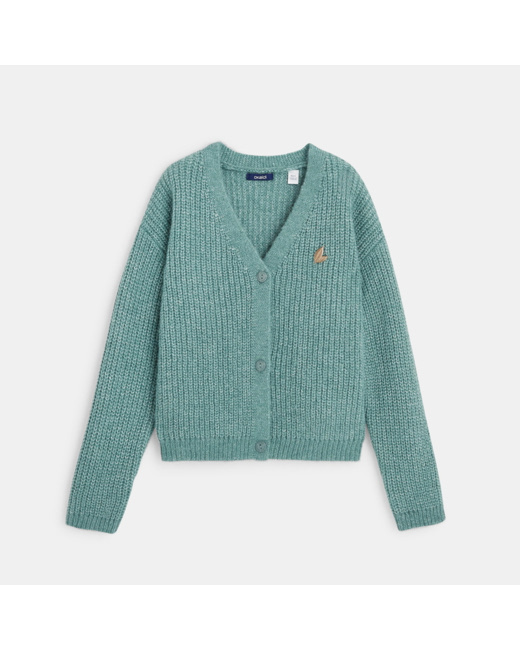Gilet côtelé boutonné vert fille