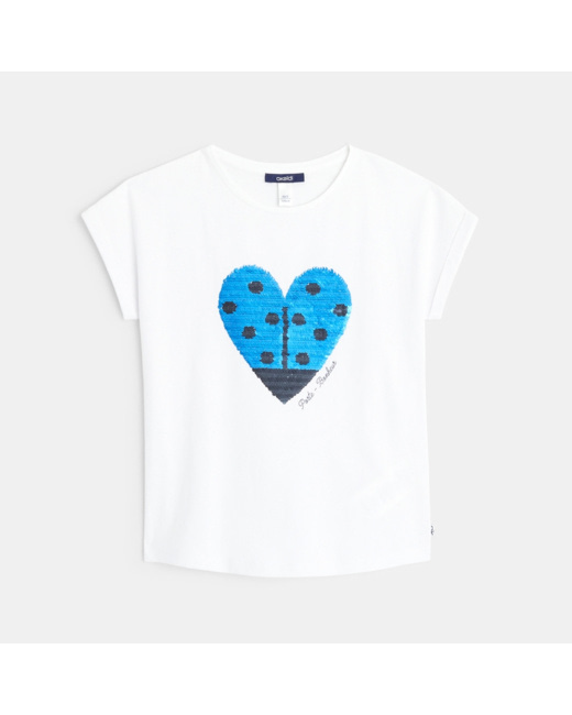 T-shirt à sequins magiques Motif Coccinelle bleu fille