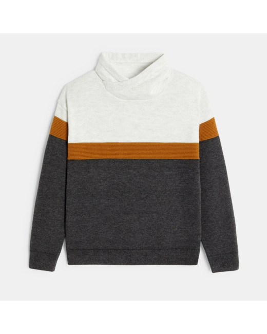 Pull d'hiver col snood gris garçon