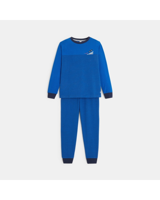 Pyjama rayé 2 pièces motif skateboard bleu garçon
