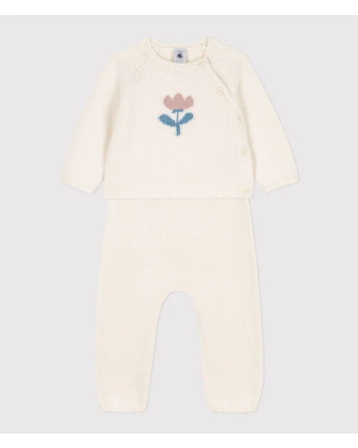 Ensemble 2 pièces en tricot laine et coton Marshmallow