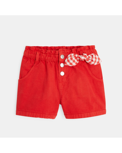 Short à taille élastiquée et boutons rouge fille