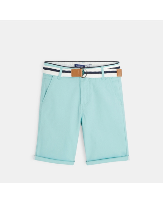 Bermuda slim en toile + ceinture bleu garçon