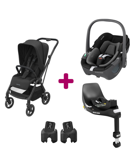 Poussette duo Léona 2 + pebble 360 essential + base familyfix 360 