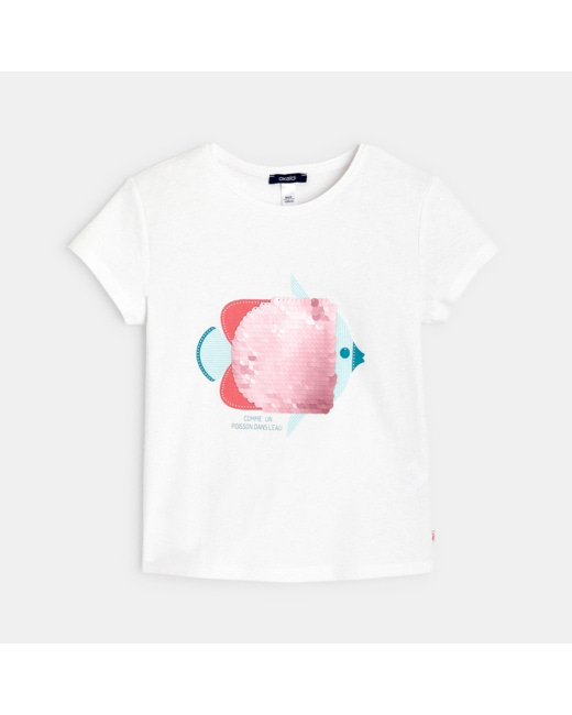 T-shirt à sequins magiques Poisson blanc fille