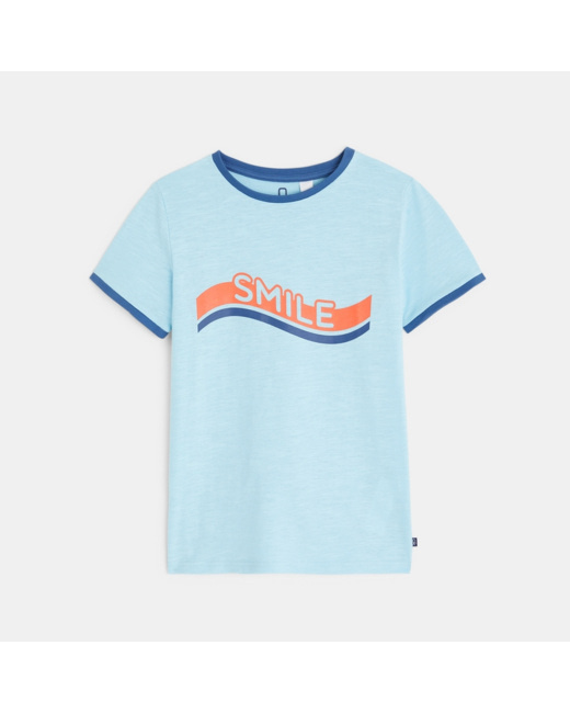 T-shirt manches courtes à message Smile bleu garçon