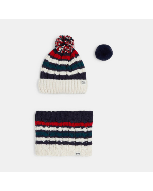 Ensemble bonnet + snood rayés bleu garçon