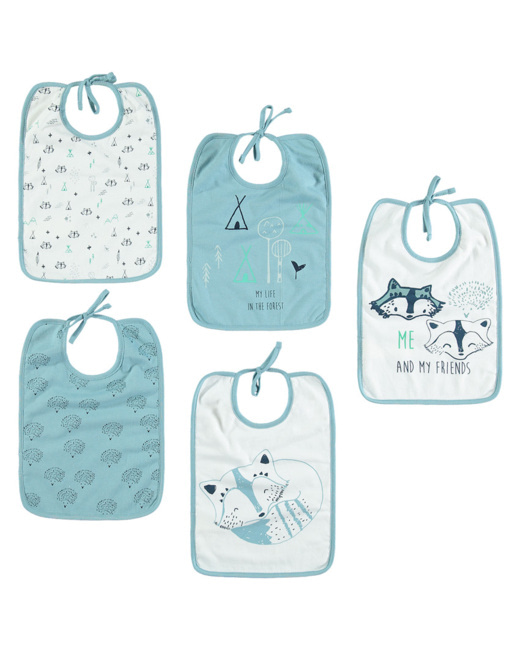 Lot de 5 bavoirs en jersey prints renards