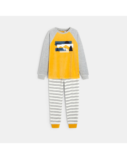 Pyjama 2 pièces en velours motif paysage jaune garçon