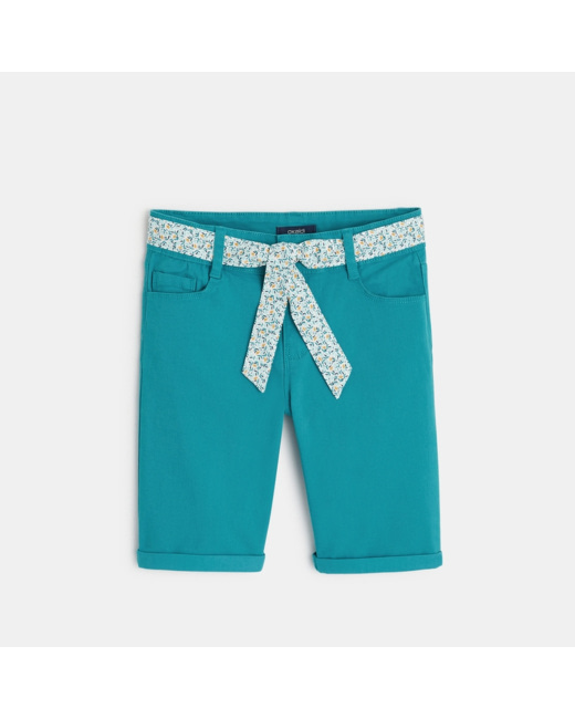 Bermuda en toile et ceinture ruban vert fille