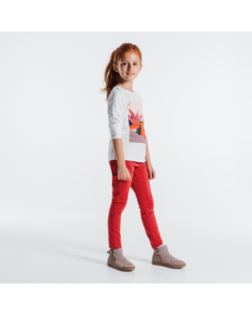 Pantalon skinny brodé rouge fille