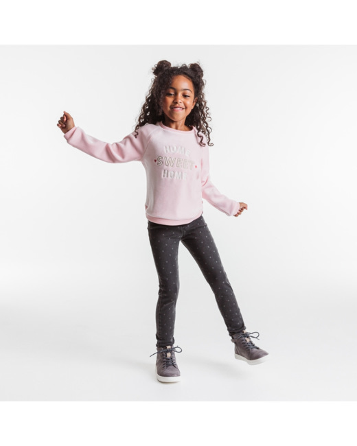Sweat-shirt manches longues en velours moelleux rose fille