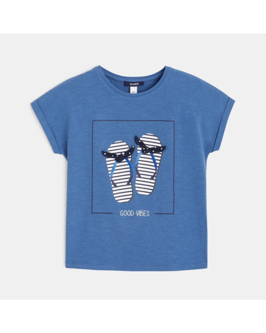 T-shirt col rond motif tong turquoise fille