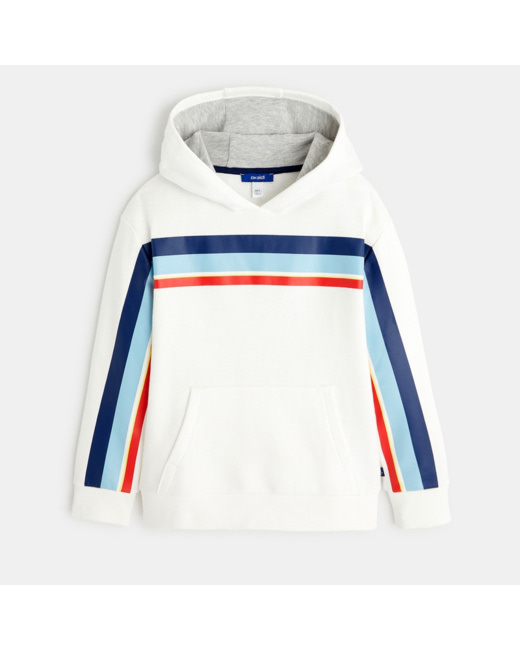 Sweat-shirt rayé à capuche blanc garçon