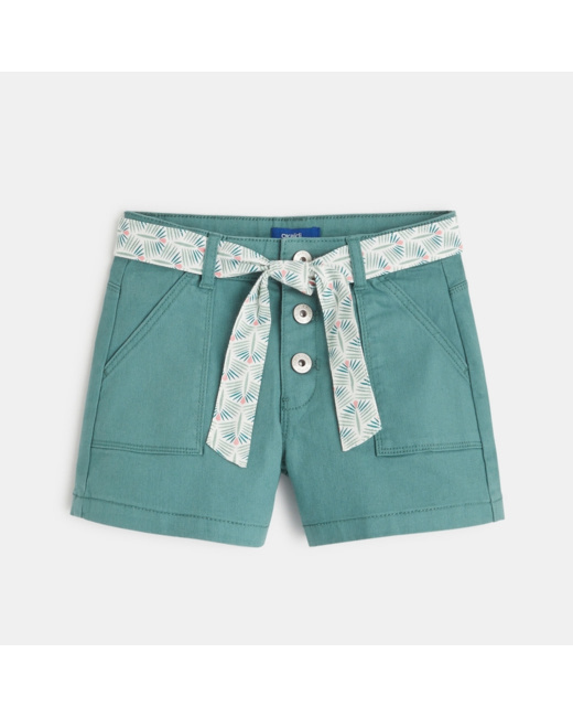 Short saharien à ceinture fleurie vert fille