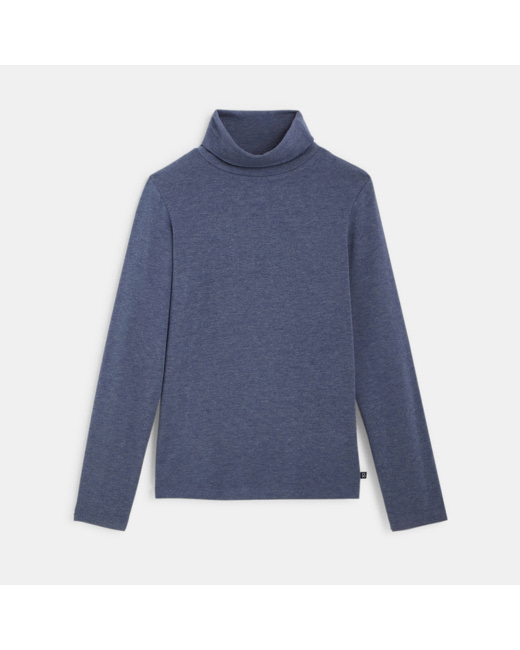 T-shirt stretch col roulé uni bleu garçon