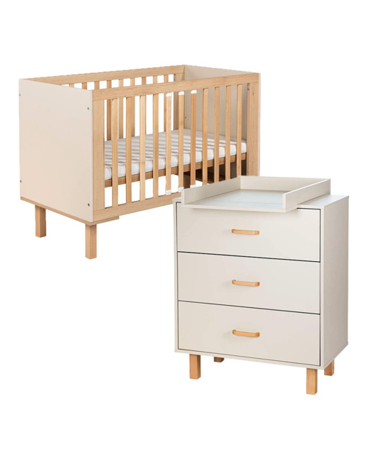 Ensemble bébé commode et lit évolutif + plan à langer commode Laura