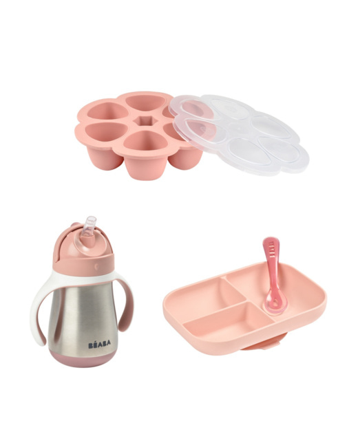 Set repas silicone 2 pièces + tasse paille inox 250 ml + multiportions silicone 6 x 90 ml