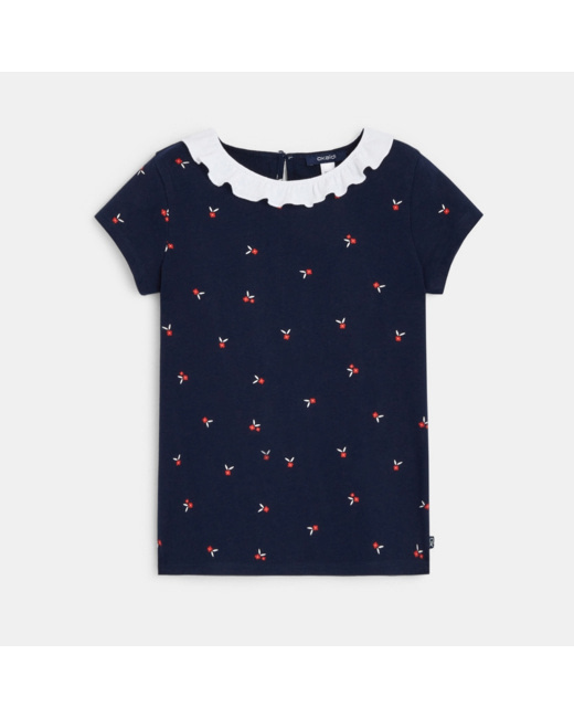 T-shirt imprimé à col collerette rouge fille