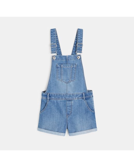Salopette-short en jean bleue fille