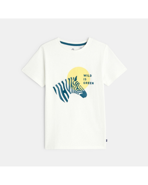 T-shirt à message motif zèbre blanc garçon