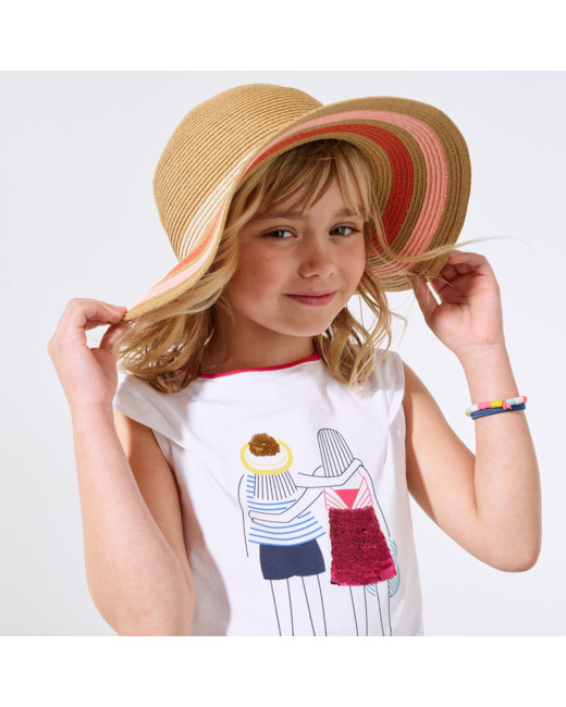 Chapeau de paille multicolore irisé orange fille