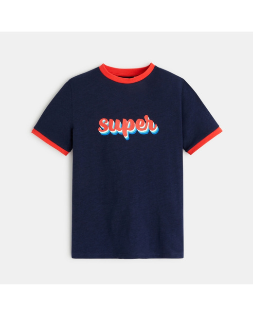 T-shirt coton flammé à message bleu garçon