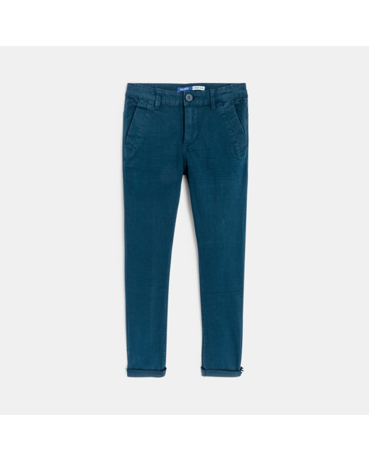 Pantalon chino en twill de coton uni bleu garçon