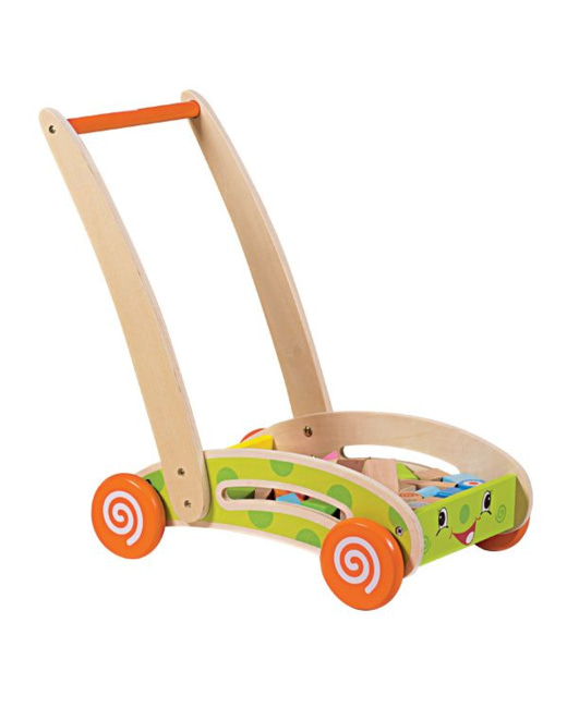Chariot en bois avec blocs de construction