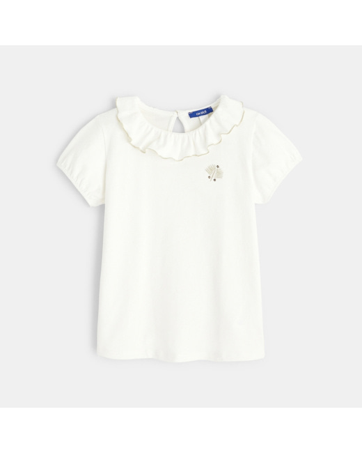 T-shirt à col collerette blanc fille