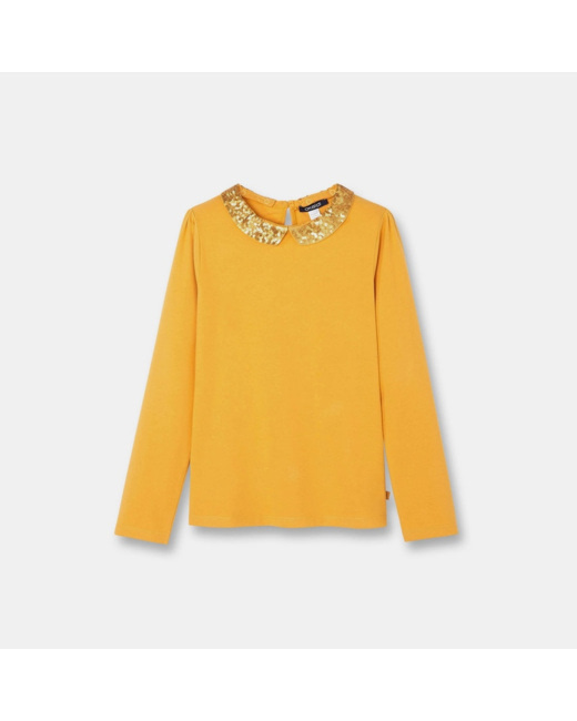 T-shirt à col sequins amovible jaune fille