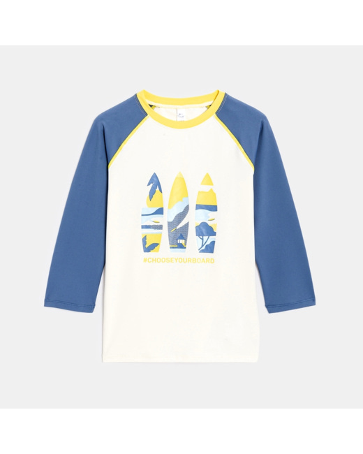 T-shirt motif surf manches 3/4 beige garçon