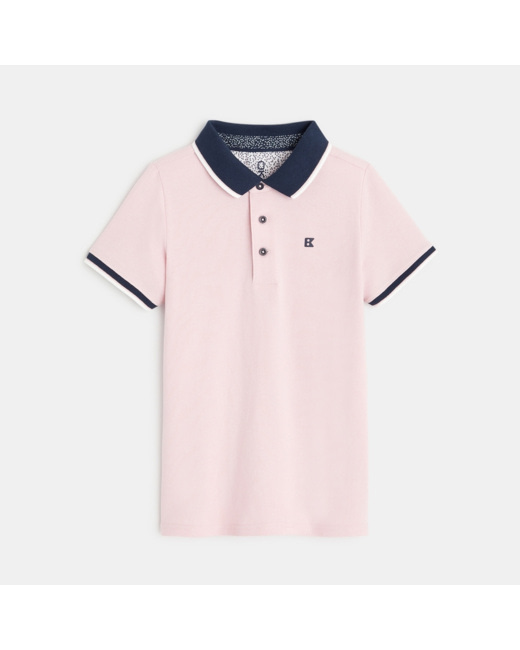 Polo piqué col couleur rose garçon