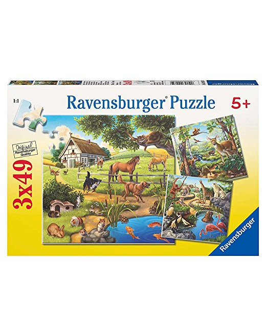 Puzzle Classique - Animaux sauvages du zoo / domestiques - 3x49 pièces