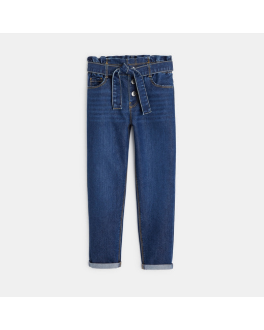Jean mom à ceinture amovible bleu fille