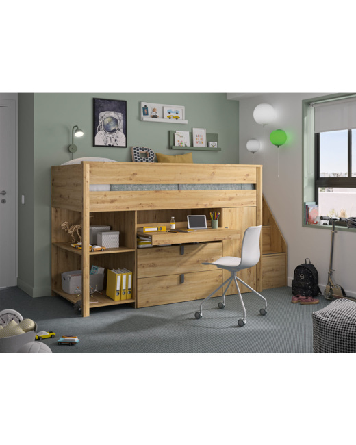 Lit mi-hauteur avec bureau et rangement ROBIN