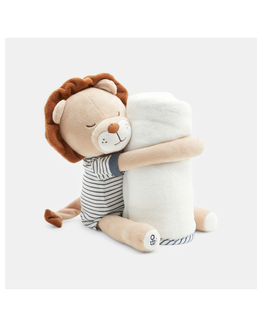 Doudou lion rayé et plaid