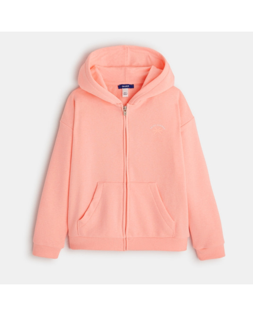 Sweat-shirt uni à capuche rose fille