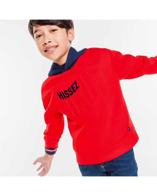 Sweat-shirt à capuche à message "Hissez Haut" rouge garçon
