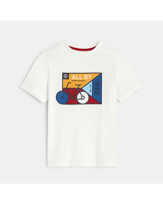 T-shirt à motif vélo blanc garçon