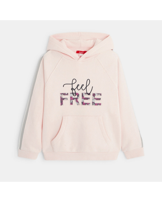 Sweat-shirt manches longues à capuche rose fille