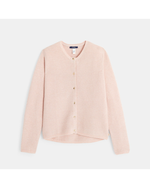 Gilet boutonné à côtes Ottoman rose fille